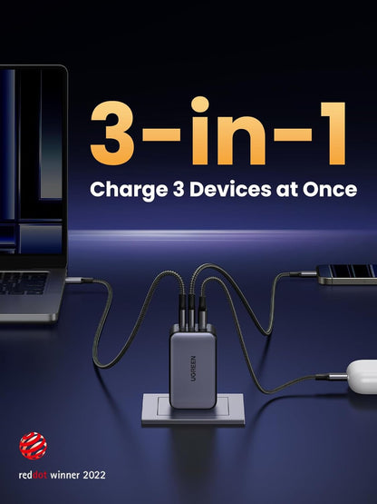 Cargador 65w Ugreen Carga Rápida Nexode Gan 2 Usb C + Usb A Color Gris