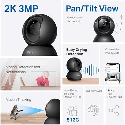 Cámara Tapo C211 Wi-Fi vigilancia 360º TP-link 3MP Tapo 2k, Color Negro