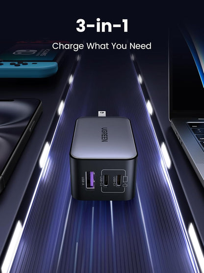 Cargador 65w Ugreen Carga Rápida Nexode Gan 2 Usb C + Usb A Color Gris