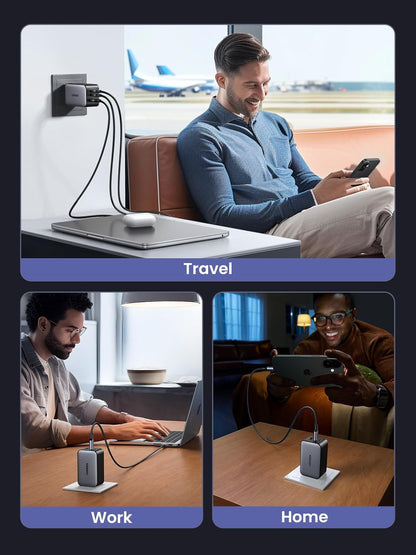 Cargador 65w Ugreen Carga Rápida Nexode Gan 2 Usb C + Usb A Color Gris