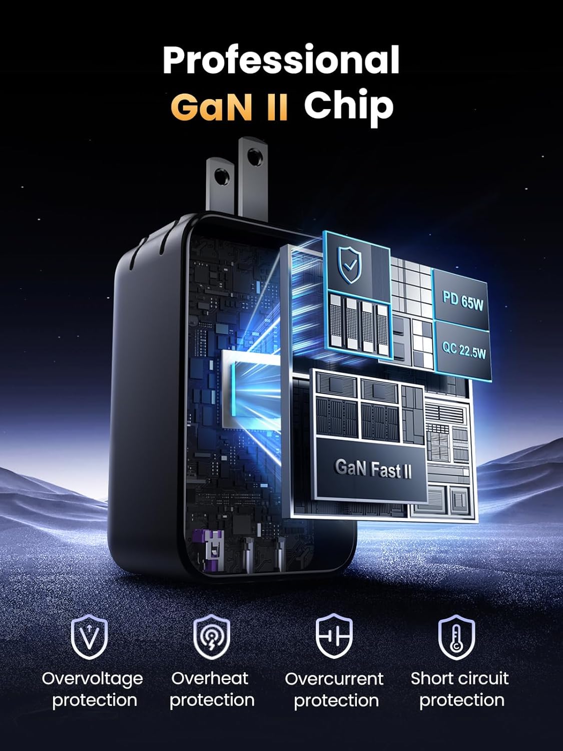 Cargador 65w Ugreen Carga Rápida Nexode Gan 2 Usb C + Usb A Color Gris