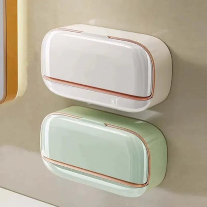 Jabonera Pared Tapa Abatible Doble Adhesiva Bandeja Drenaje Blanco