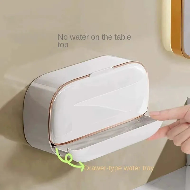 Jabonera Pared Tapa Abatible Doble Adhesiva Bandeja Drenaje Blanco