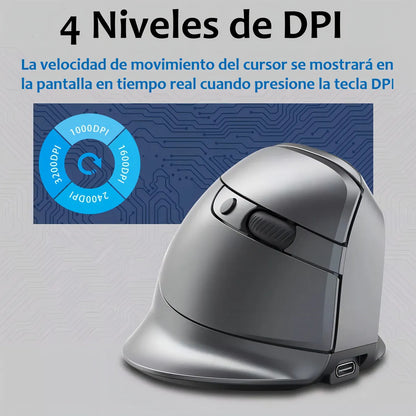 Mouse Vertical Zelotes F-26C Bluetooth Con Pantalla Inalambrico Recargable