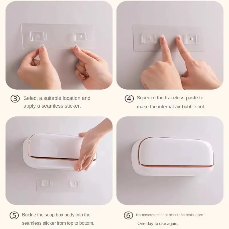 Jabonera Pared Tapa Abatible Doble Adhesiva Bandeja Drenaje Blanco