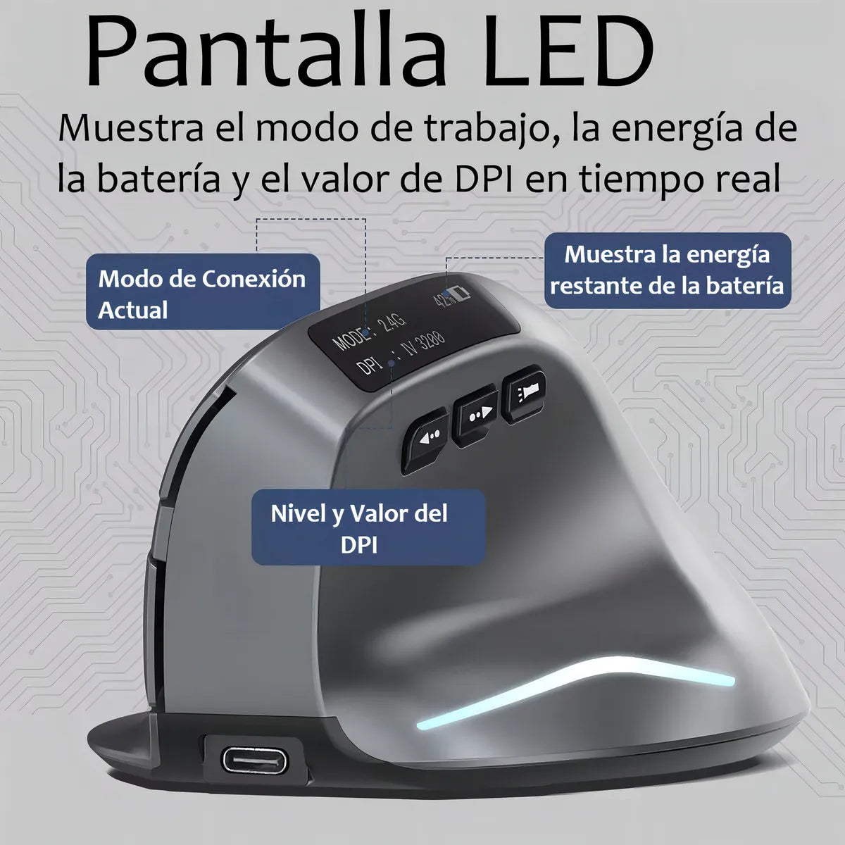 Mouse Vertical Zelotes F-26C Bluetooth Con Pantalla Inalambrico Recargable