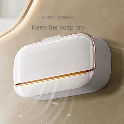 Jabonera Pared Tapa Abatible Doble Adhesiva Bandeja Drenaje Blanco